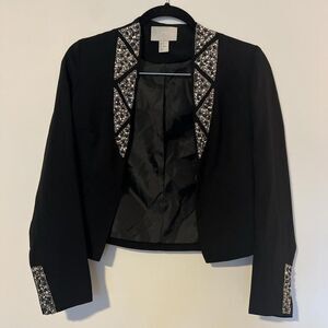 H&M Party Black‎ Open Blazer Cropped Career Tailored Top Y2K Rhinestones Jacket